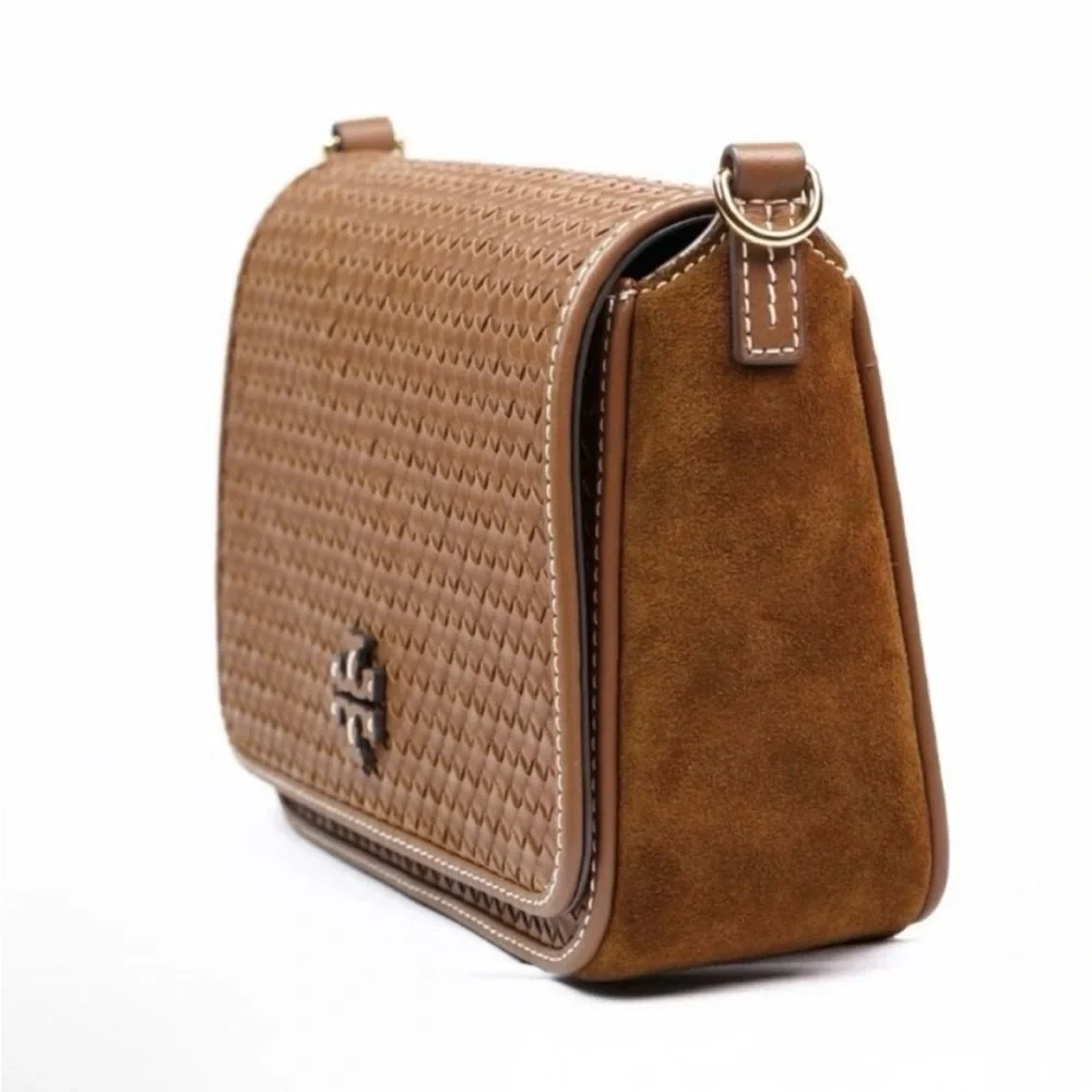 🆕- TORY BURCH THEA WOVEN FLAP SUEDE CROSSBODY. BRAND NEW Gorgeous